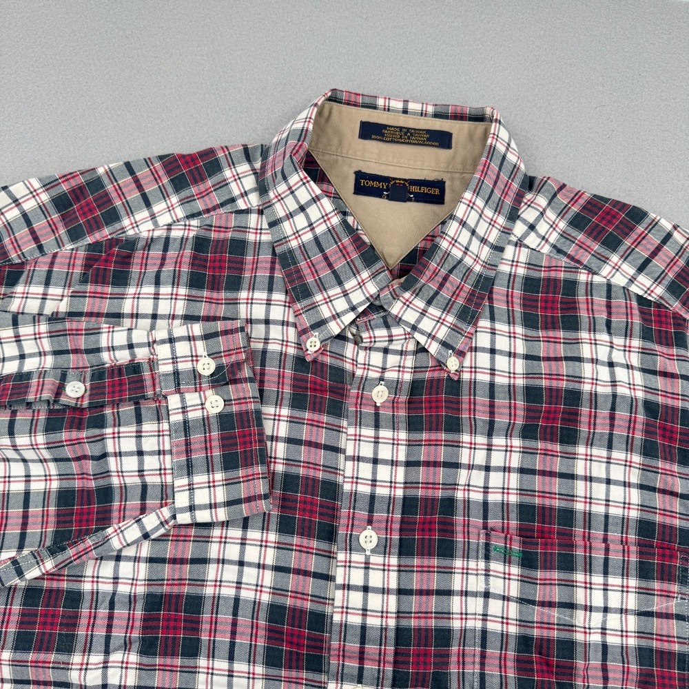 Vintage Tommy Hilfiger Golf‎ Men's XL Long Sleeve Button Down Flannel Red Plaid